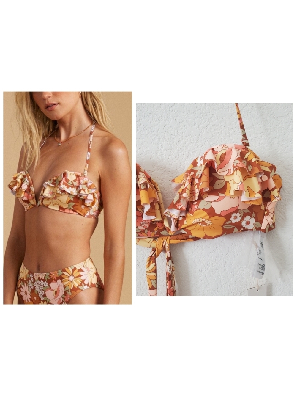 Billabong x The Salty Blonde Back Then Floral Halter Underwire Bikini Top L